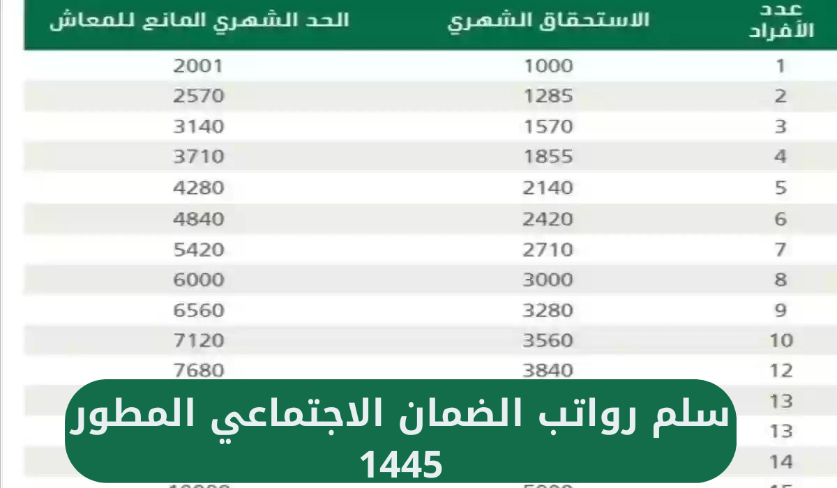 سلم رواتب الضمان الاجتماعي المطور 1445